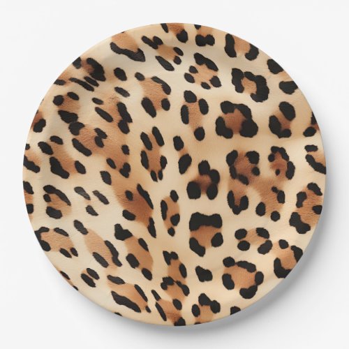 Chic Brown White Leopard Print Paper Plates