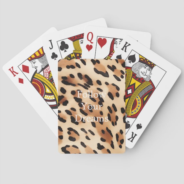 Chic Brown White Leopard Print Poker Cards (Back)