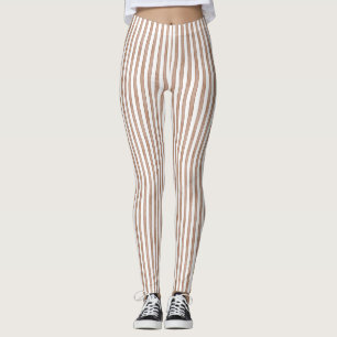 Chic Brown White Stripes Leggings