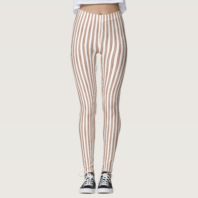 Chic Brown White Stripes Leggings (Front)