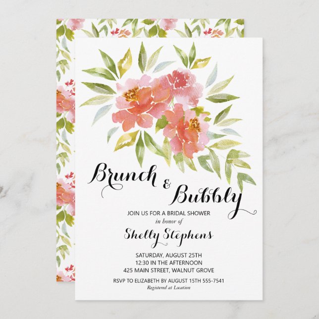 Chic Brunch and Bubbly Floral Invitation (Front/Back)