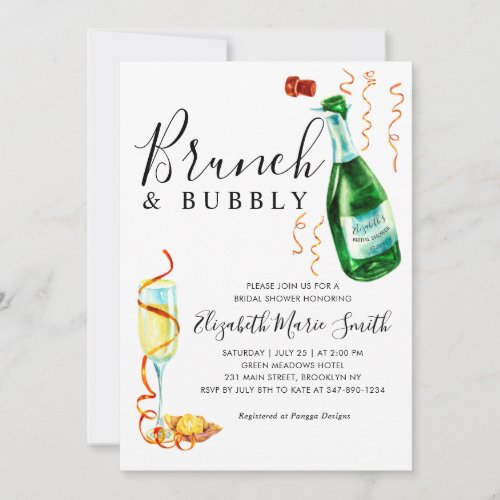Chic Brunch and Bubbly Glass Bottle Bridal Shower Invitation