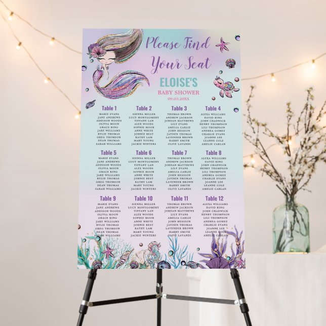 Chic Brunette Mermaid Under the Sea Seating Chart  Foam Board (In Situ (Stand))