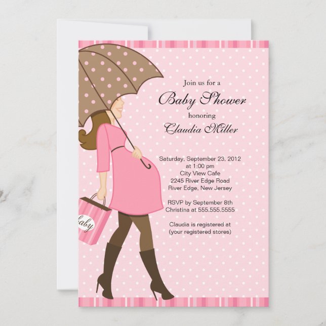 Chic Brunette Pregnant Mom Baby Shower Invitation (Front)