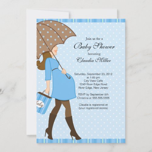Chic Brunette Pregnant Mom Baby Shower Personalized Invitations