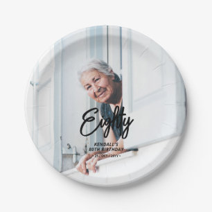 Chic Brush Script Custom Photo Birthday Party Paper Plates