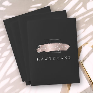 Chic Brush Stroke Black Faux Rose Gold Monogram Pocket Folder