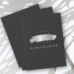 Chic Brush Stroke Black Faux Silver Monogram Pocket Folder