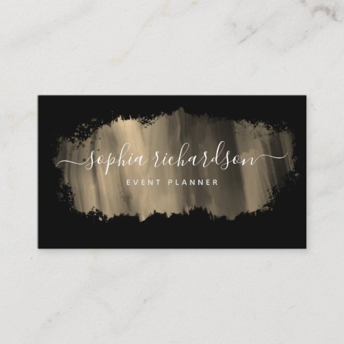 Chic Brush Stroke  Faux Gold on Black Business Card