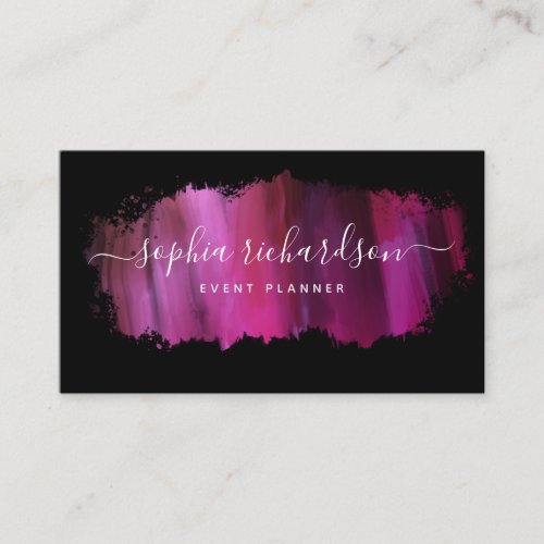 Chic Brush Stroke  Faux Pink on Black Business Card