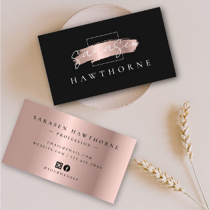 Chic Brush Stroke Faux Rose Gold and Black Elegant Business Card