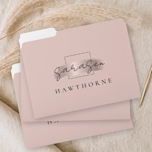 Chic Brush Stroke Faux Rose Gold Elegant Monogram File Folder