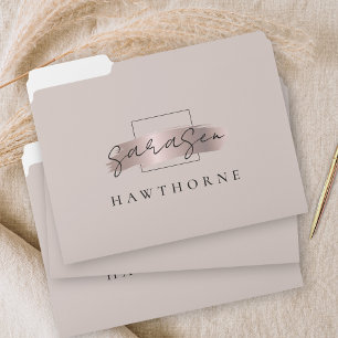 Chic Brush Stroke Faux Rose Gold Elegant Monogram File Folder