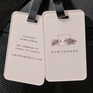 Chic Brush Stroke Faux Rose Gold Elegant Monogram Luggage Tag