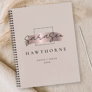 Chic Brush Stroke Faux Rose Gold Elegant Monogram Notebook