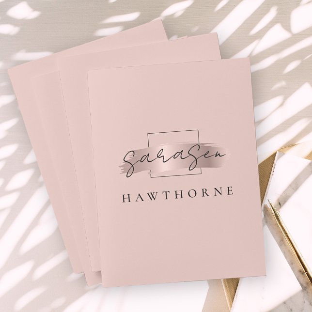 Chic Brush Stroke Faux Rose Gold Elegant Monogram Pocket Folder (Creator Uploaded)