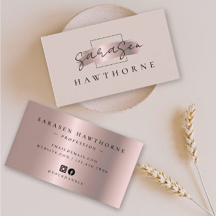 Chic Brush Stroke Faux Rose Gold Neutral Rose Business Card