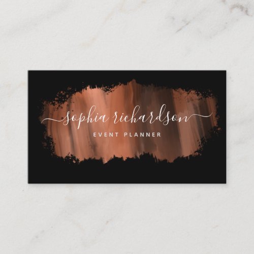Chic Brush Stroke  Faux Rose Gold on Black Business Card