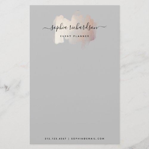 Chic Brush Stroke  Faux Rose Gold on Gray Stationery