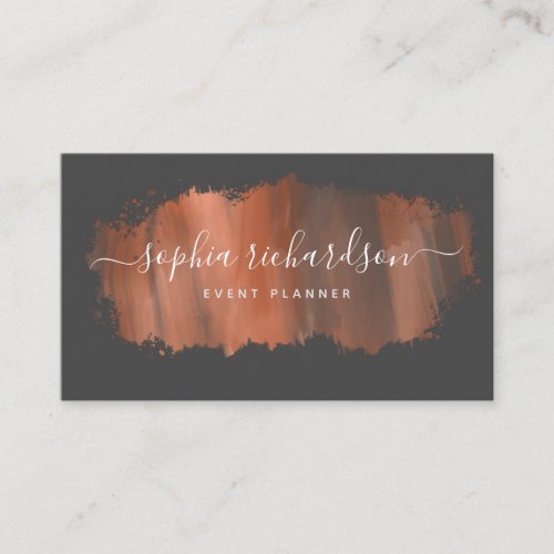 Chic Brush Stroke  Faux Rose Gold on Grey Business Card