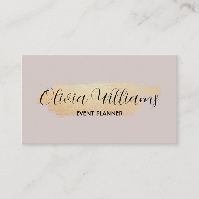 Chic Brush Stroke - Faux Rose Gold on Neutral Rose Business Card (Front)