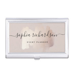 Chic Brush Stroke | Faux Rose Gold on Neutral Rose Business Card Case