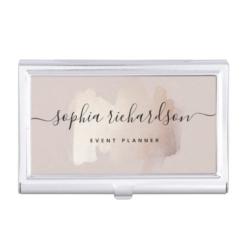 Chic Brush Stroke  Faux Rose Gold on Neutral Rose Business Card Case
