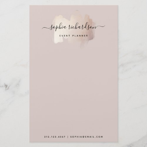 Chic Brush Stroke  Faux Rose Gold on Neutral Rose Stationery