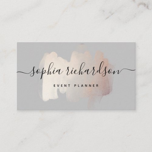 Chic Brush Stroke  Faux Rose Gold on Soft Gray Business Card