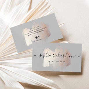 Chic Brush Stroke   Faux Rose Gold on Soft Gray Business Card
