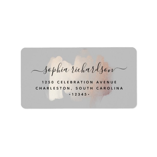 Chic Brush Stroke | Faux Rose Gold on Soft Gray Label (Front)