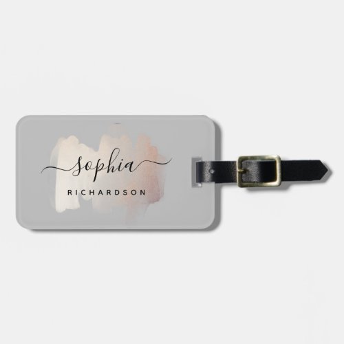 Chic Brush Stroke  Faux Rose Gold on Soft Gray Luggage Tag