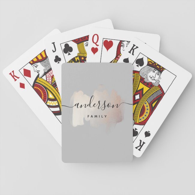 Chic Brush Stroke | Faux Rose Gold on Soft Gray Playing Cards