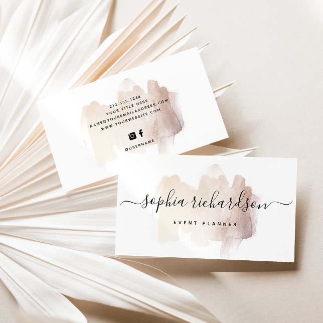 Chic Brush Stroke | Faux Rose Gold on White Business Card (Creator Uploaded)