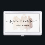 Chic Brush Stroke | Faux Rose Gold on White Business Card Case<br><div class="desc">This elegant business card holder features a faux rose gold,  trendy brush stroke on a white background color. Your name appears in trendy handwritten script typography.</div>