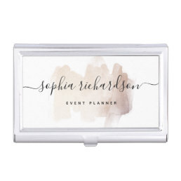 Chic Brush Stroke | Faux Rose Gold on White Business Card Case