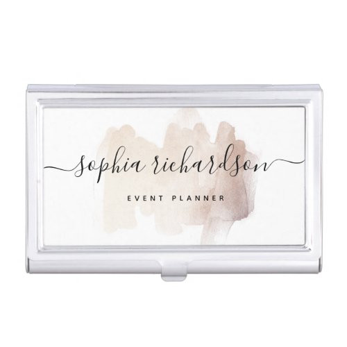 Chic Brush Stroke  Faux Rose Gold on White Business Card Case