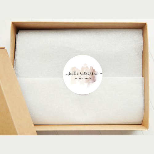 Chic Brush Stroke  Faux Rose Gold on White Classic Round Sticker