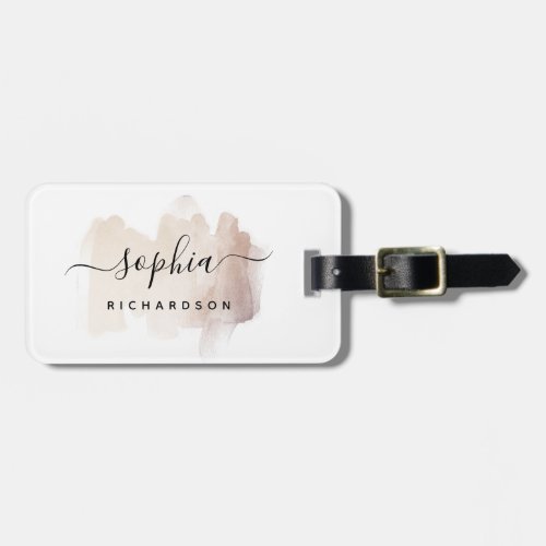 Chic Brush Stroke  Faux Rose Gold on White Luggage Tag