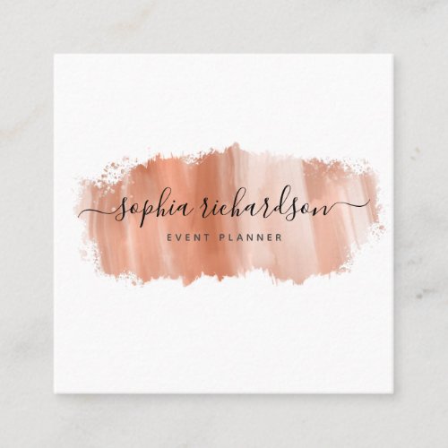 Chic Brush Stroke  Faux Rose Gold on White Square Business Card