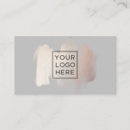 Chic Brush Stroke  Faux Rose Gold with Logo Business Card