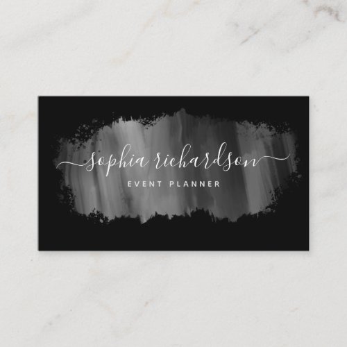 Chic Brush Stroke  Faux Silver on Black Business Card