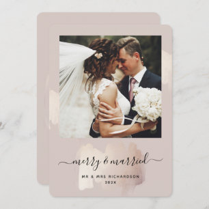 Chic Brush Stroke Merry and Married Photo Holiday Card