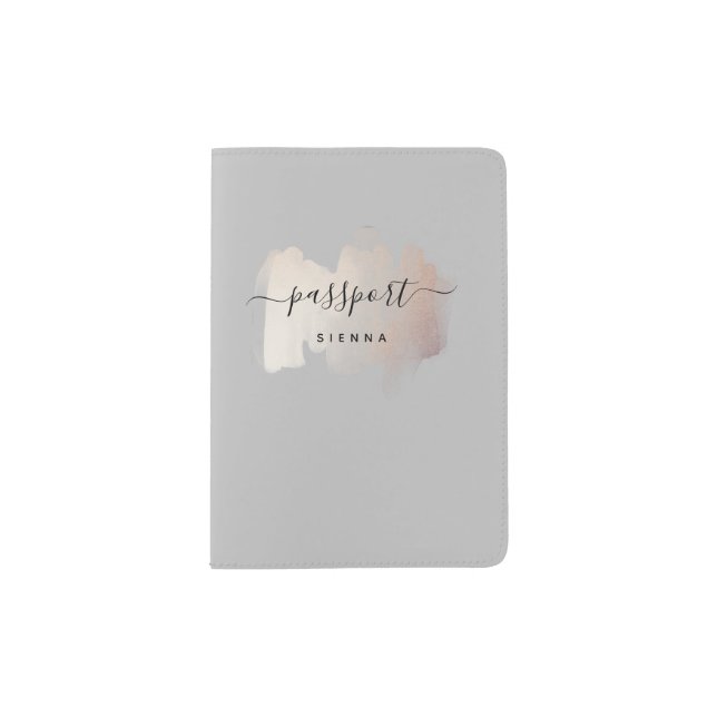 Chic Brush Stroke on Soft Gray |  Passport Holder (Front)