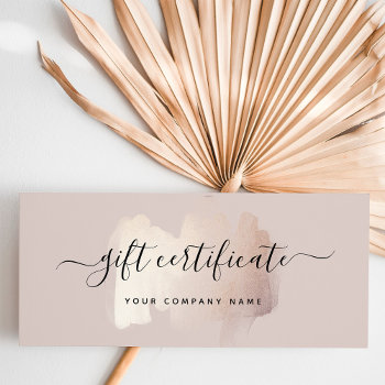 Chic Brush Stroke | Rose Gold Gift Certificate by christine592 at Zazzle