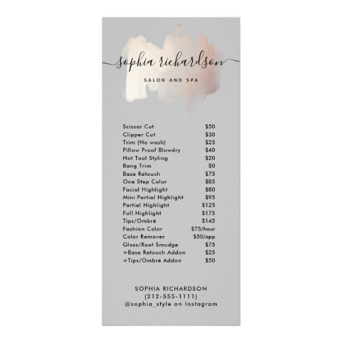 Chic Brush Stroke  Salon Price List Services Rack Card