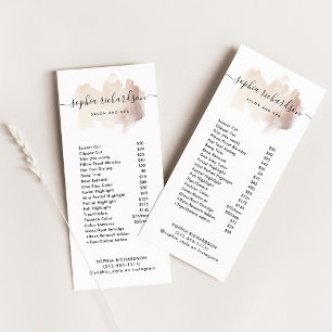 Chic Brush Stroke Salon Price List Services Rack Card