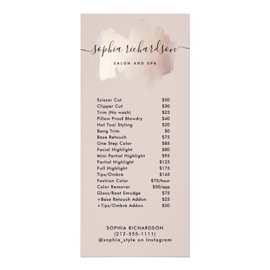Chic Brush Stroke | Salon Price List Services Rack Card