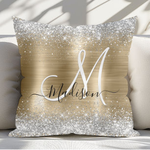Chic brushed metal gold silver faux glitter throw pillow