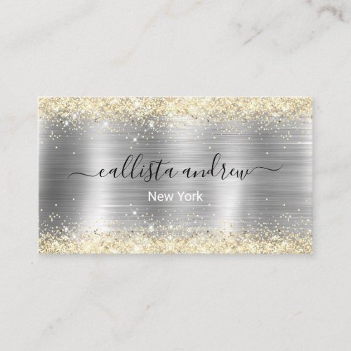 Chic brushed metal silver gold faux glitter appointment card